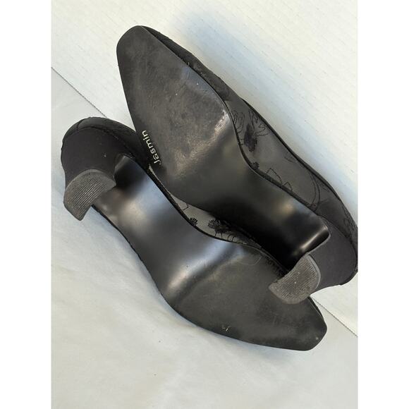 JASMIN Affair Black Sheer Fabric Pumps-Floral Embroidery-Designer look-Size 6.5 - Picture 5 of 5